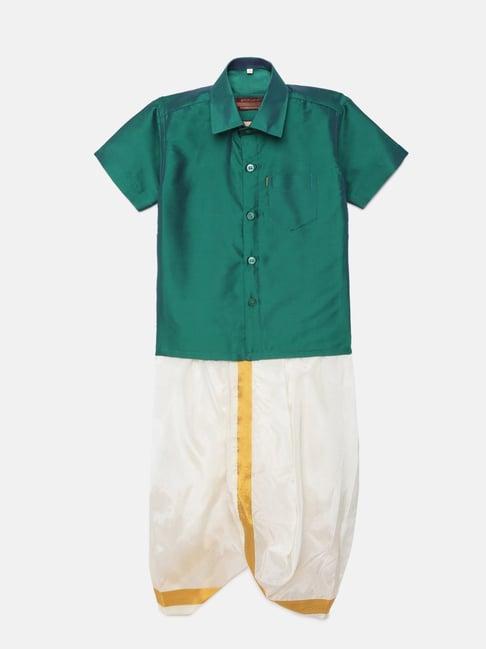 thangamagan kids green & cream solid shirt with panjagajam