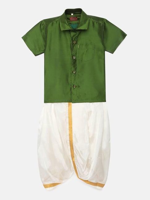 thangamagan kids green & cream solid shirt with panjagajam