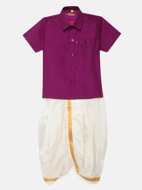 thangamagan kids magenta & cream solid shirt with panjagajam