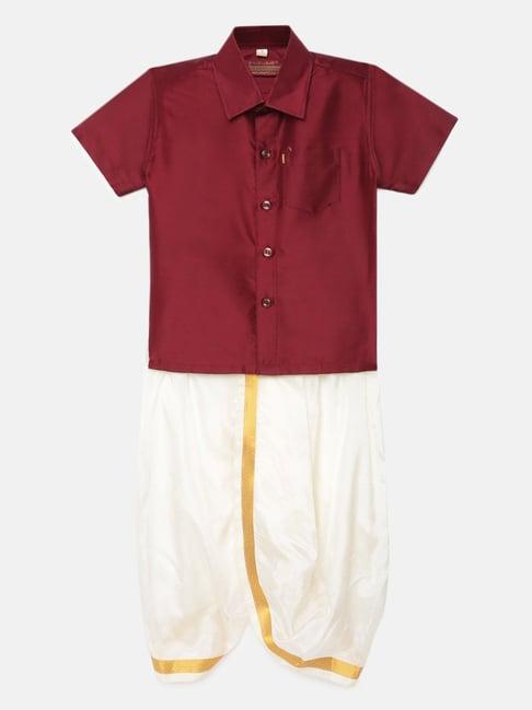 thangamagan kids maroon & cream solid shirt with panjagajam