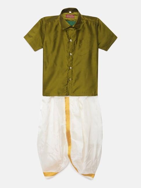 thangamagan kids olive & cream solid shirt with panjagajam