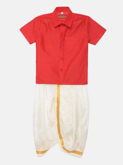 thangamagan kids red & cream solid shirt with panjagajam