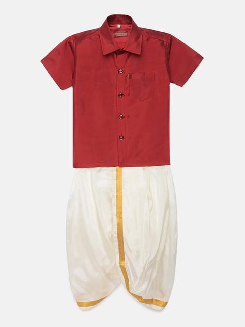 thangamagan kids rust & cream solid shirt with panjagajam