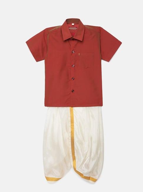 thangamagan kids rust & cream solid shirt with panjagajam