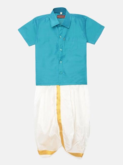 thangamagan kids turquoise solid shirt with panjagajam
