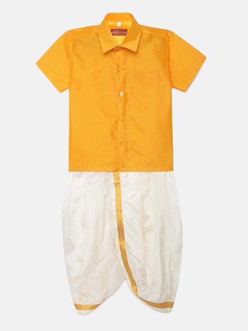 thangamagan kids yellow & cream solid shirt with panjagajam