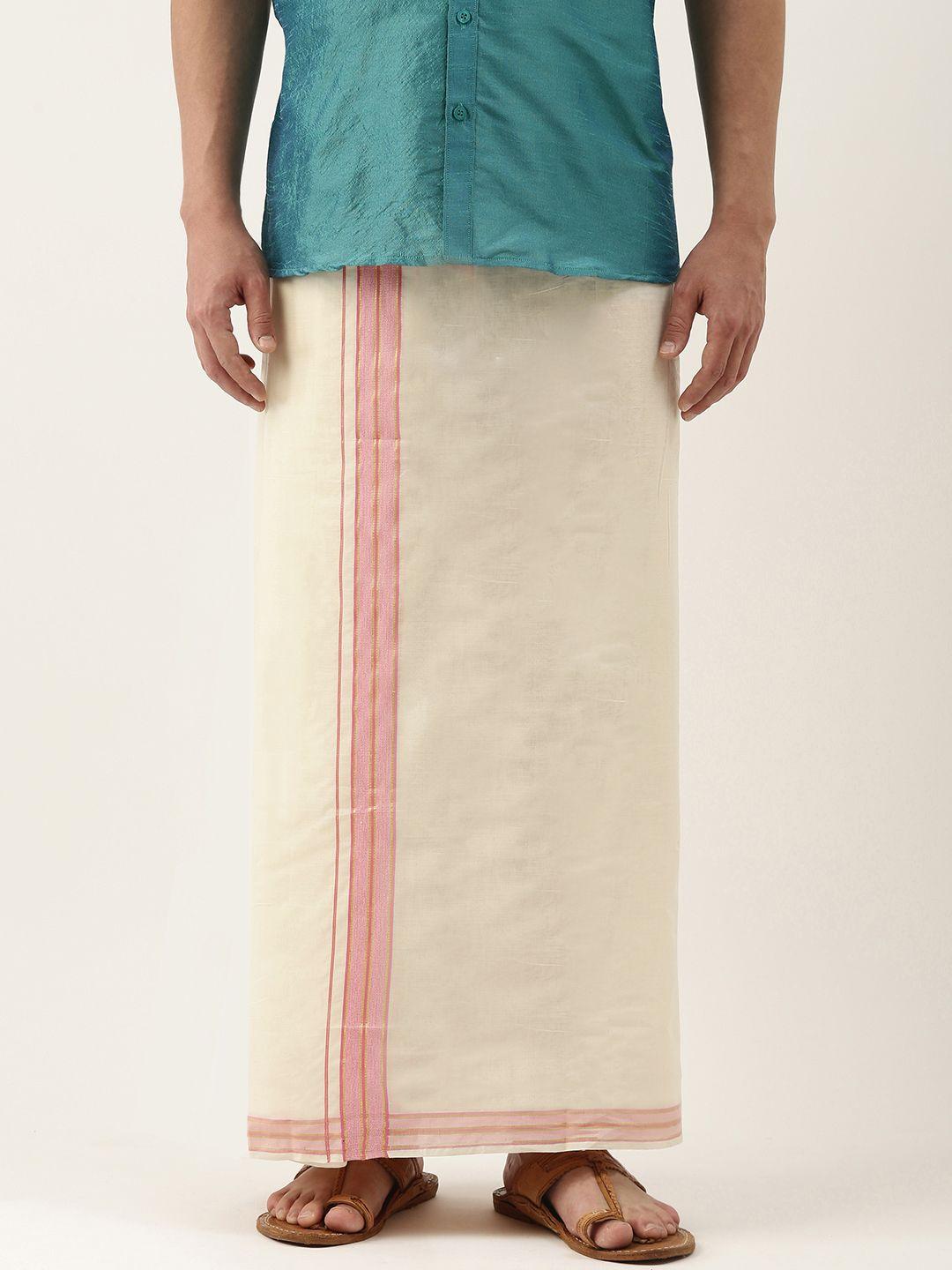 thangamagan men off-white cotton fancy border dhoti