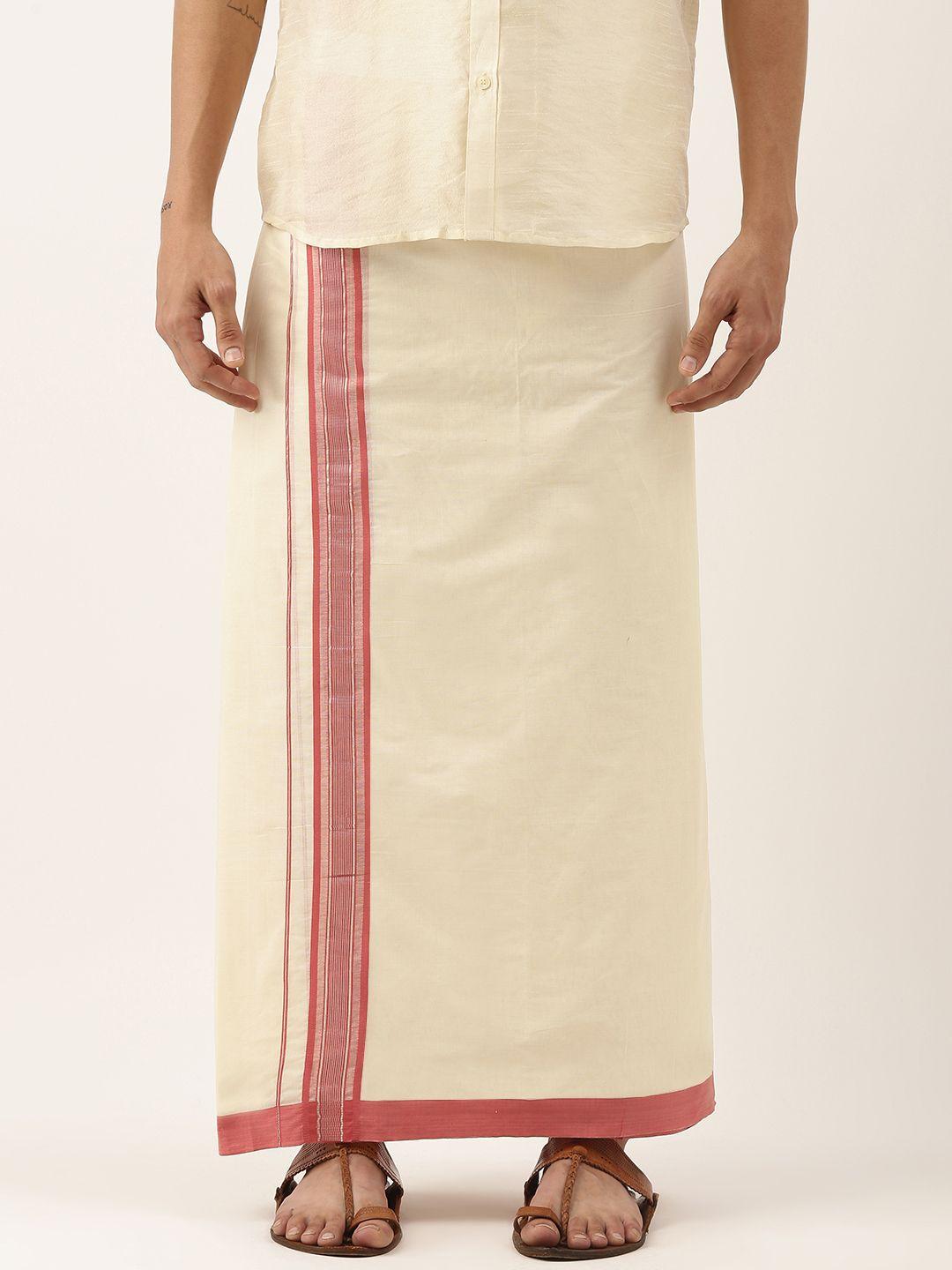 thangamagan men off-white cotton fancy border dhoti