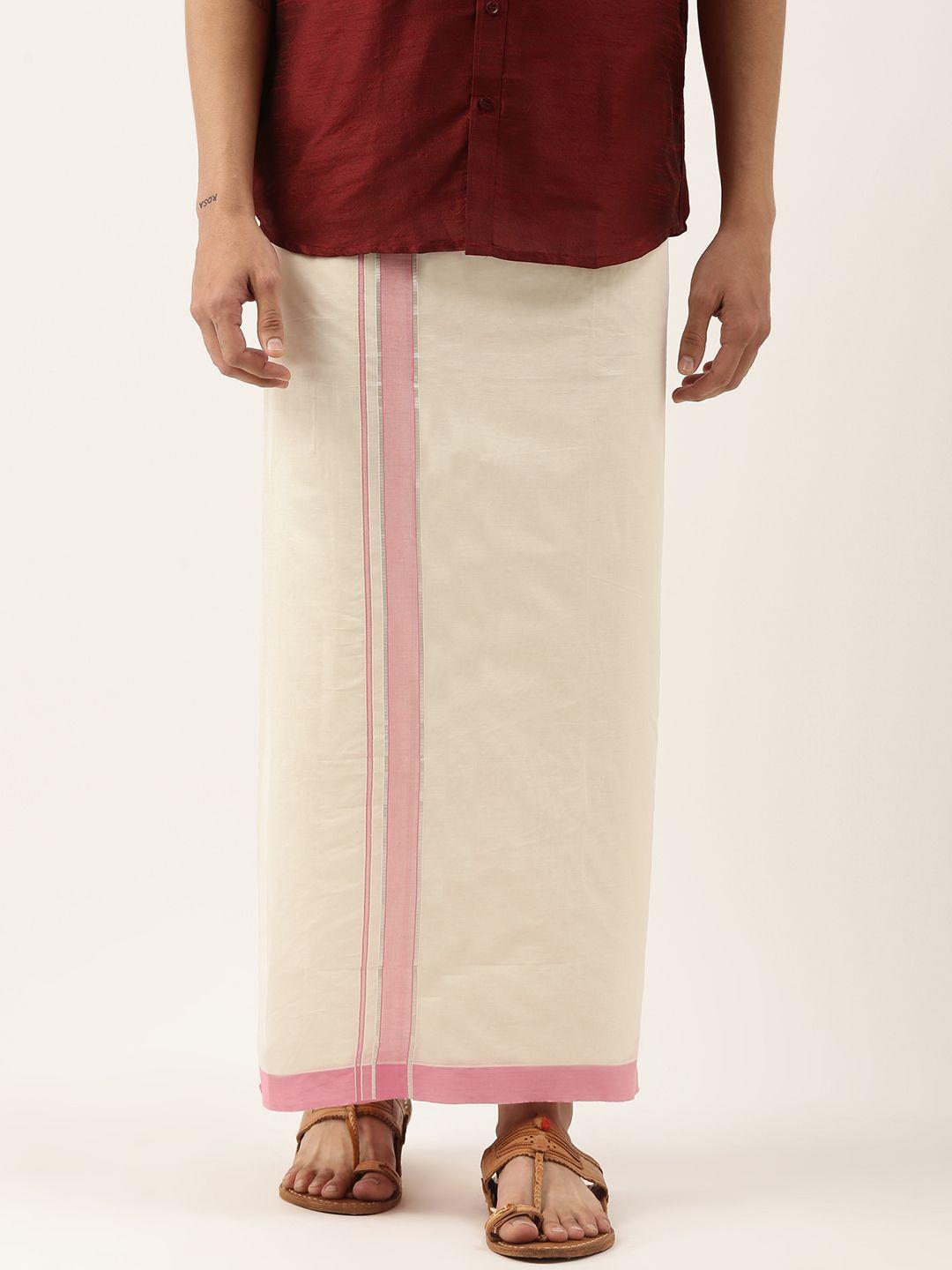 thangamagan men off-white solid pure cotton dhoti