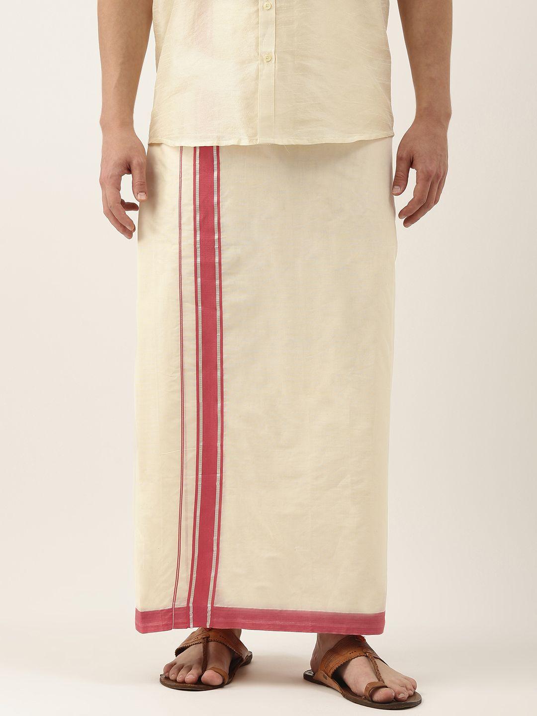 thangamagan men off-white solid pure cotton dhoti