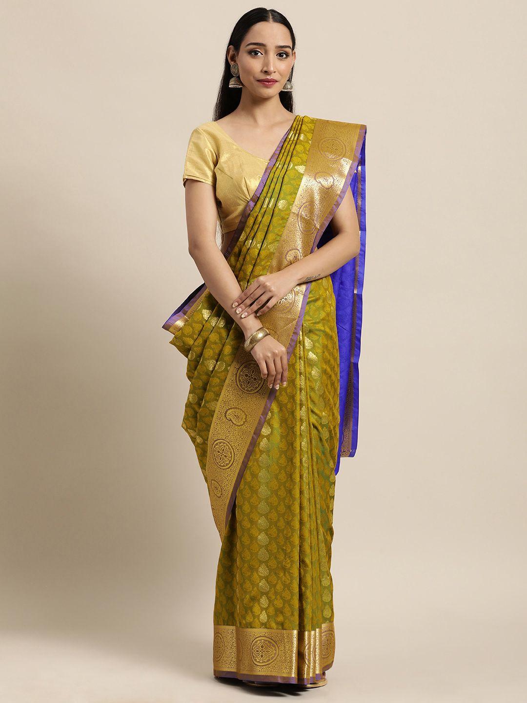 thara saree green & blue woven design zari art silk kanjeevaram sarees