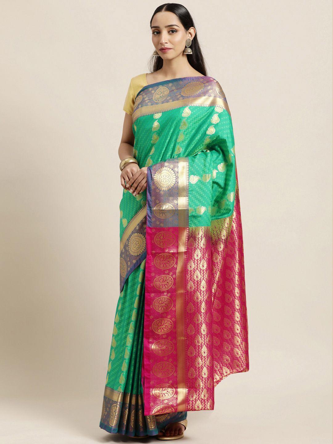 thara saree green & pink woven design zari art silk kanjeevaram sarees