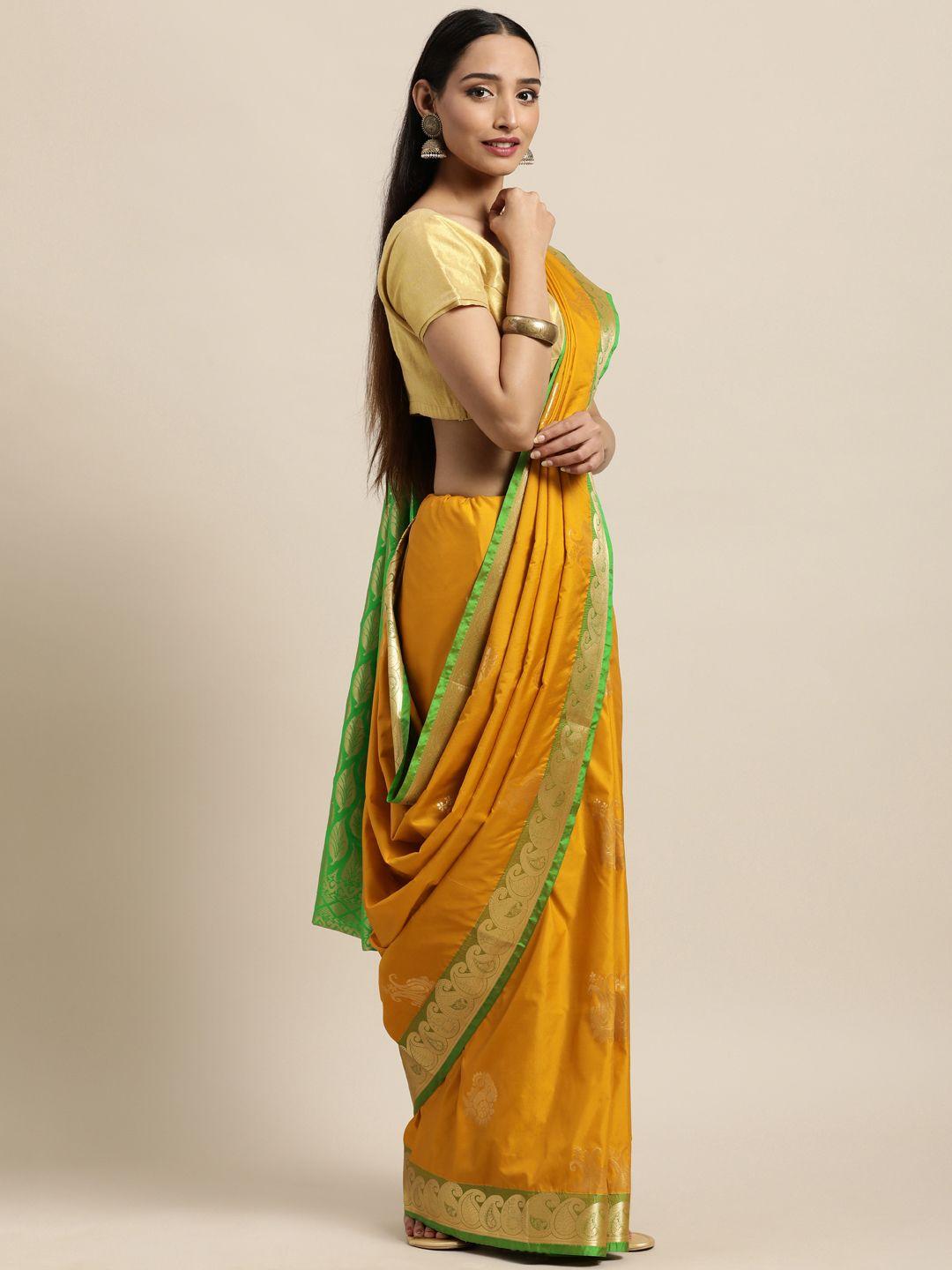 thara saree mustard & green woven design zari art silk kanjeevaram sarees