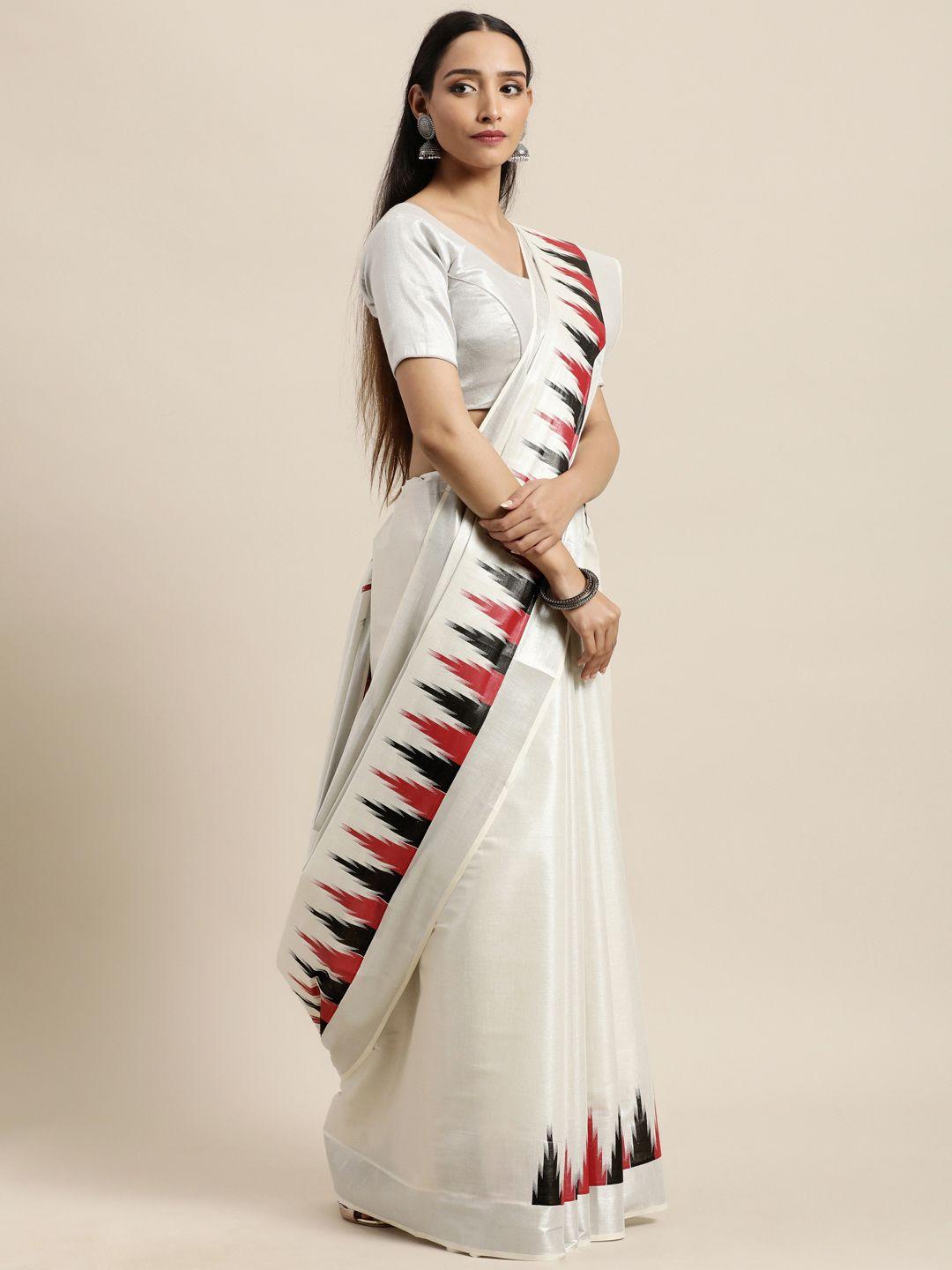 thara saree off white pure cotton kasavu sarees