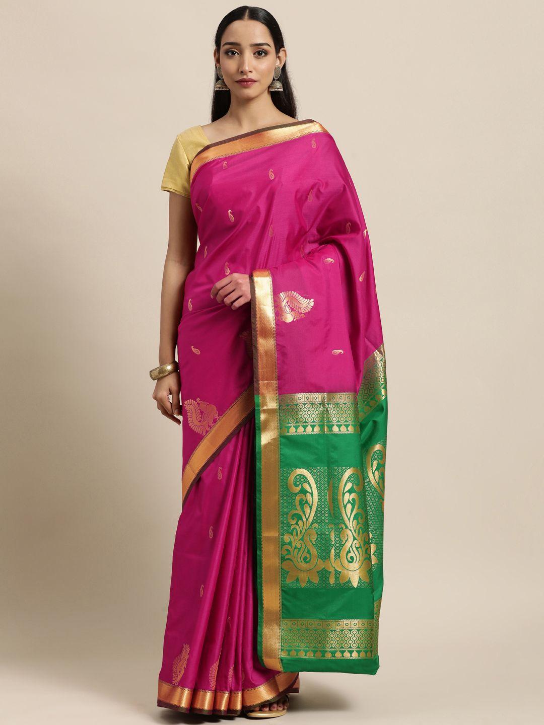 thara saree pink & green woven design zari art silk kanjeevaram sarees