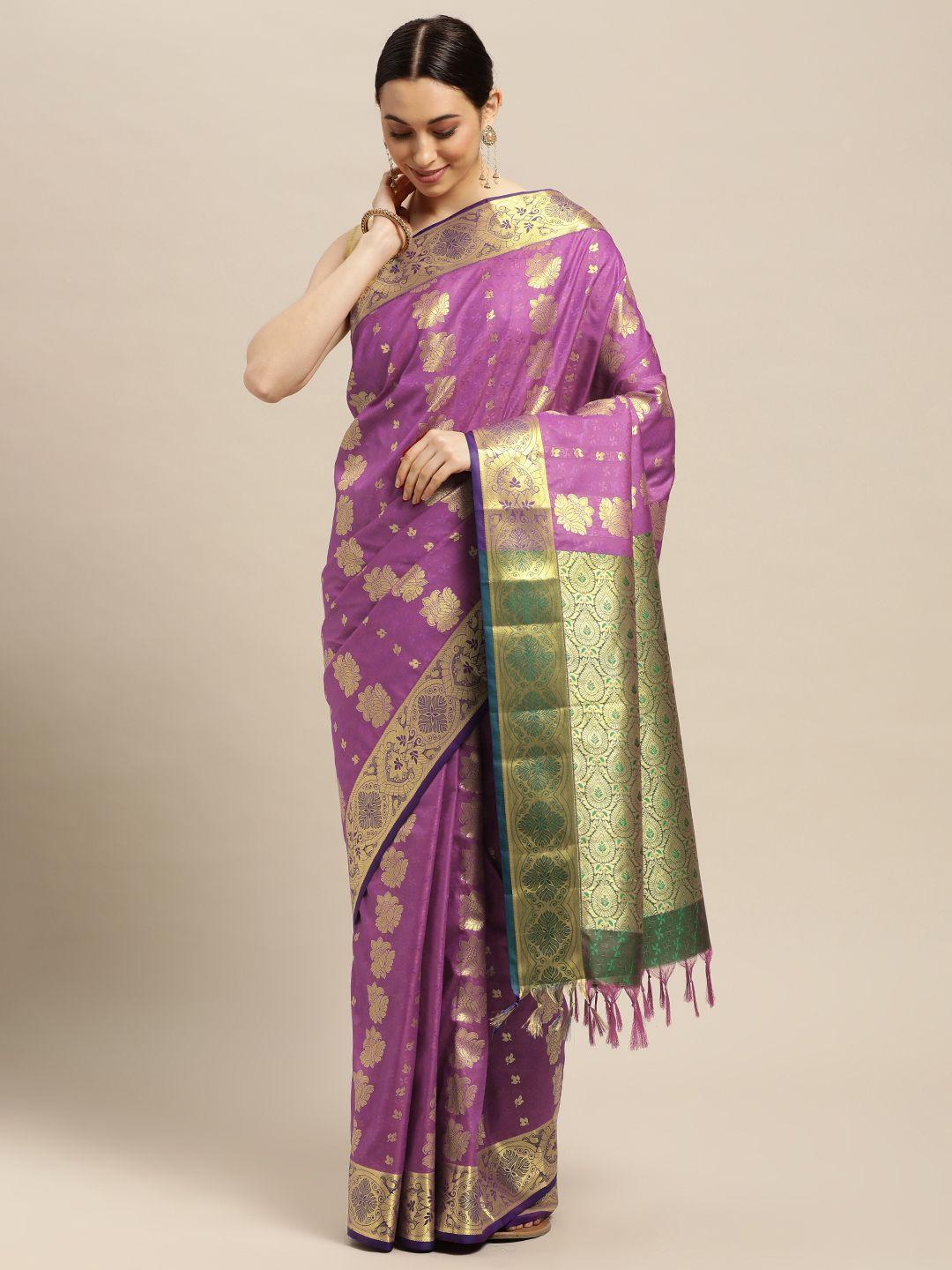 thara sarees magenta floral zari art silk kanjeevaram saree