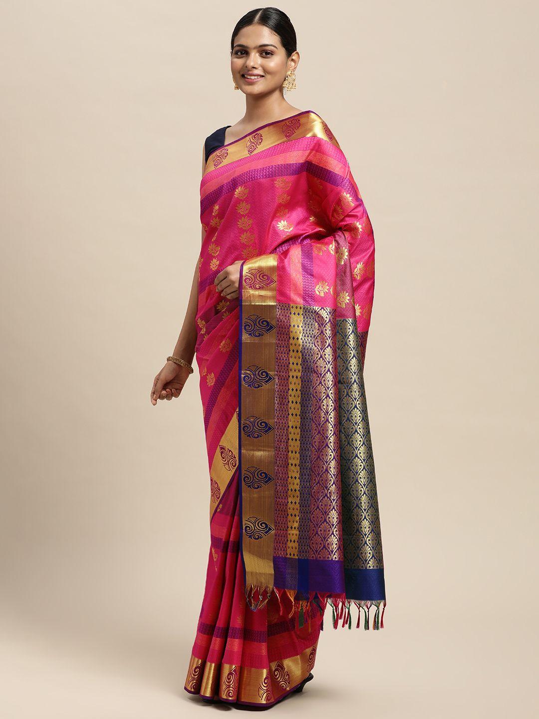 thara sarees pink ethnic motifs zari art silk kanjeevaram saree