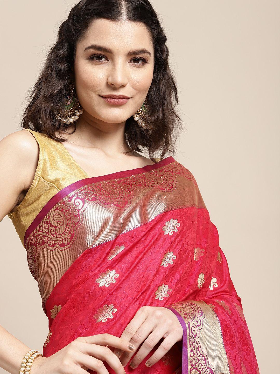 thara sarees pink floral zari art silk kovai saree