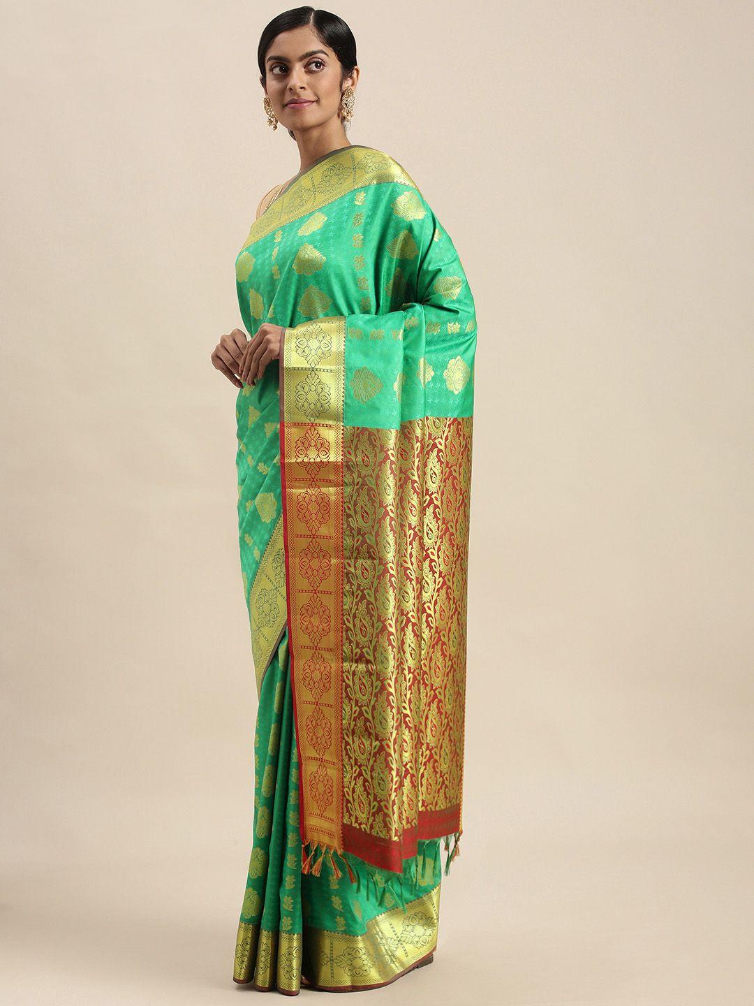 thara sarees purple & teal green blue motifs zari art silk kanjeevaram saree