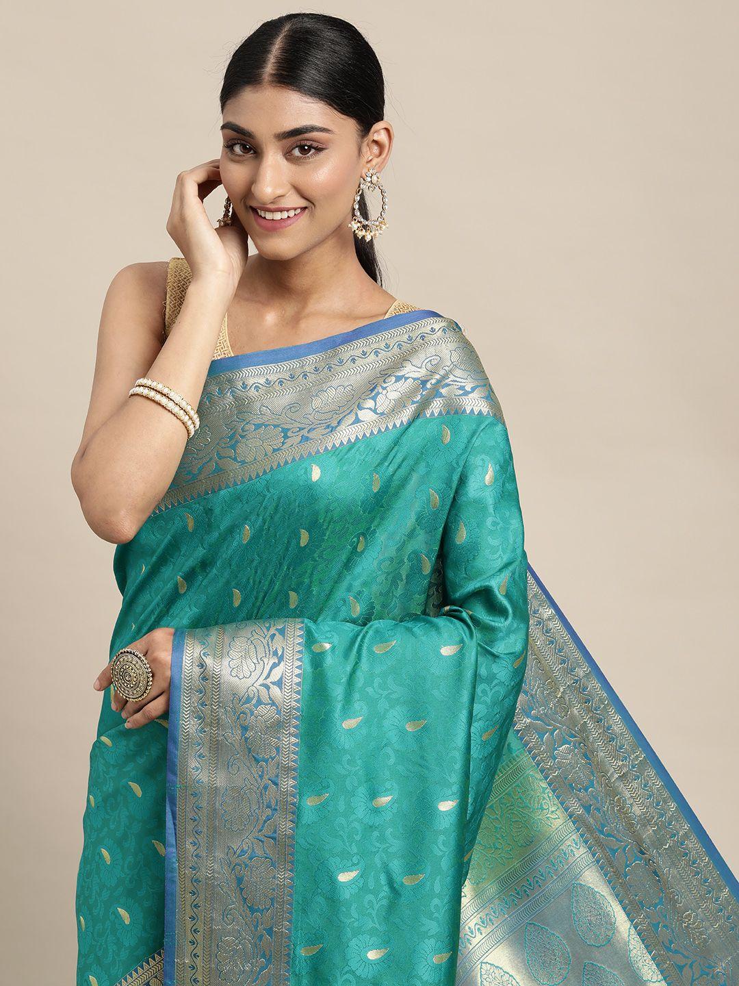 thara sarees teal green ethnic motifs zari art silk kovai saree