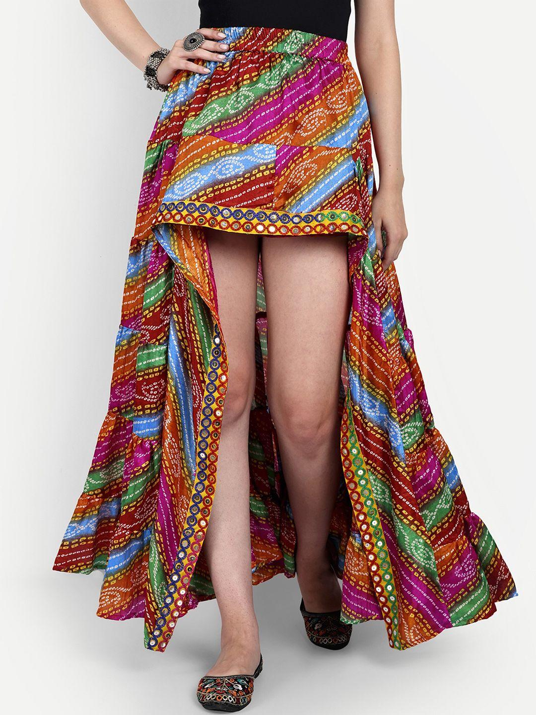 the banjara trail bandhani printed high low flared chiffon maxi skirt