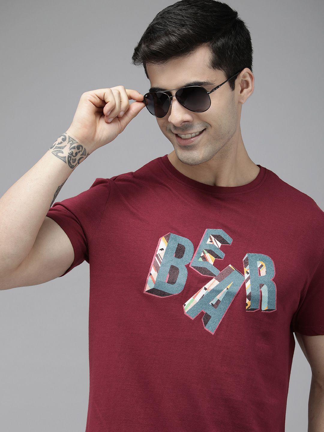 the bear house ardor edition men maroon typography printed pure cotton slim fit t-shirt