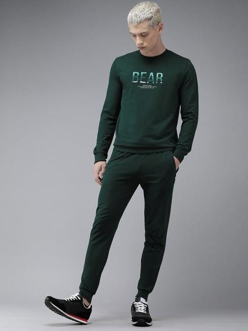 the bear house dark green cotton slim fit graphic print tracksuit
