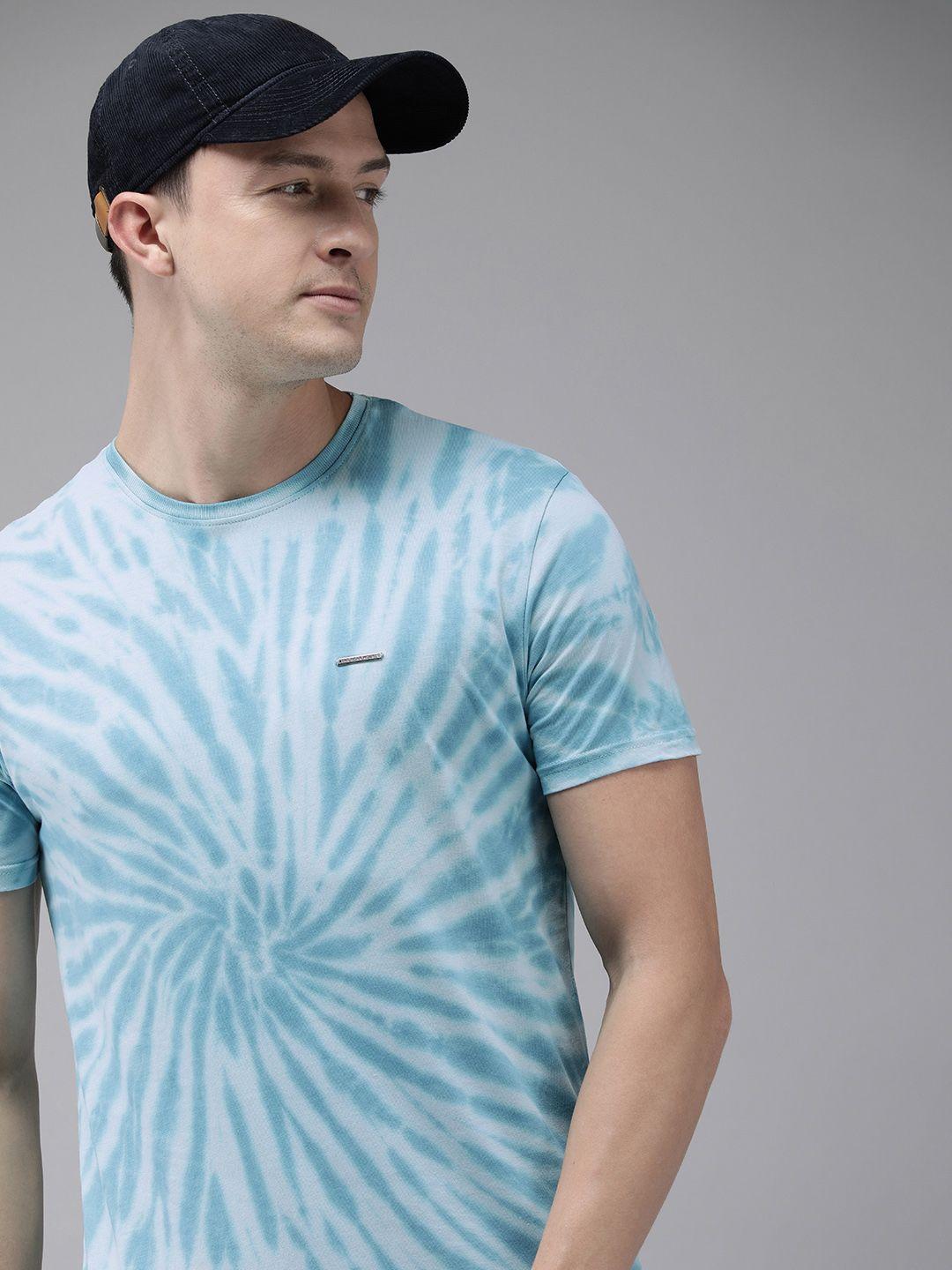 the bear house men blue pure cotton tie and dye dyed slim fit t-shirt