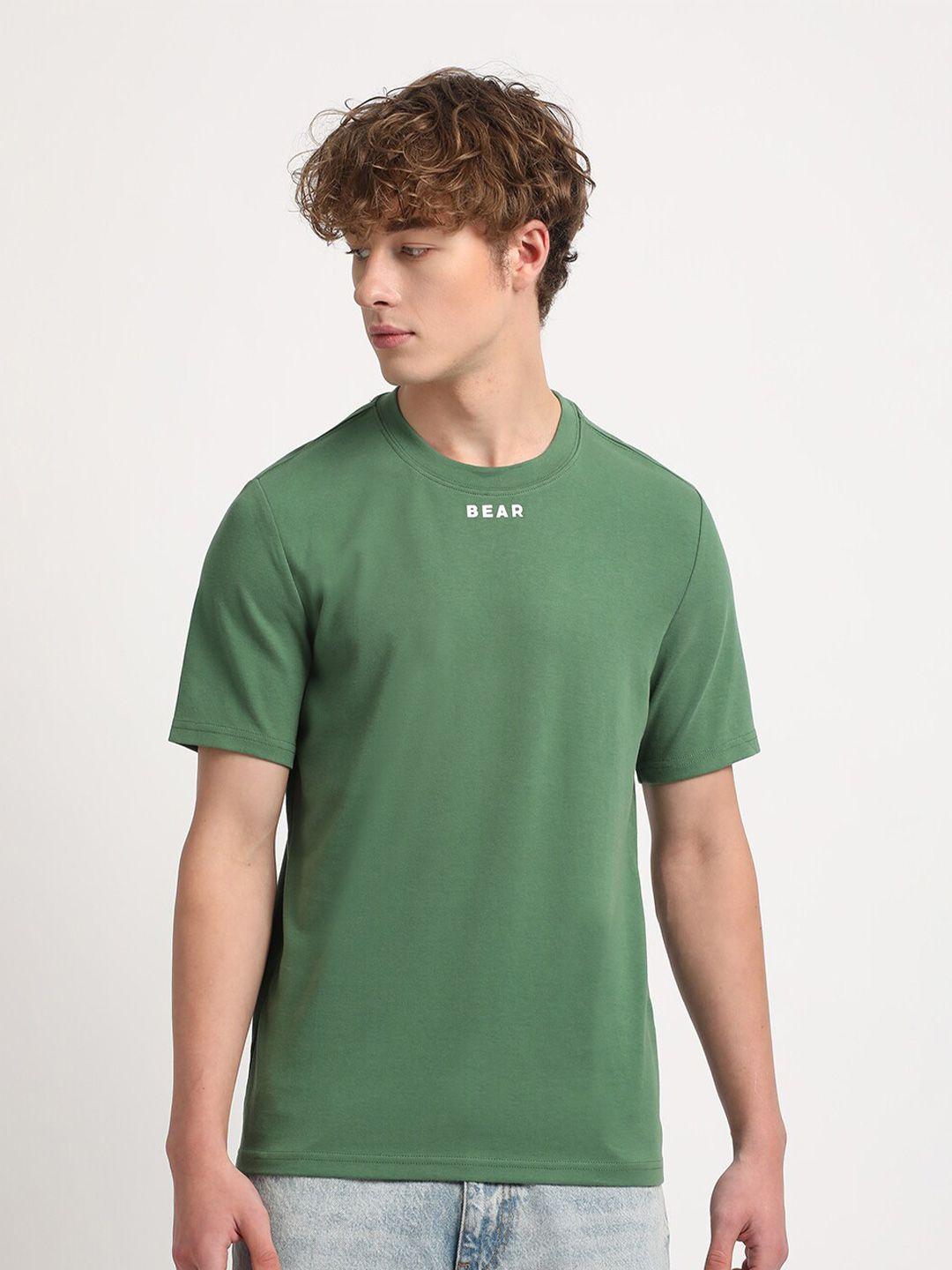 the bear house men green typography v-neck pockets slim fit t-shirt
