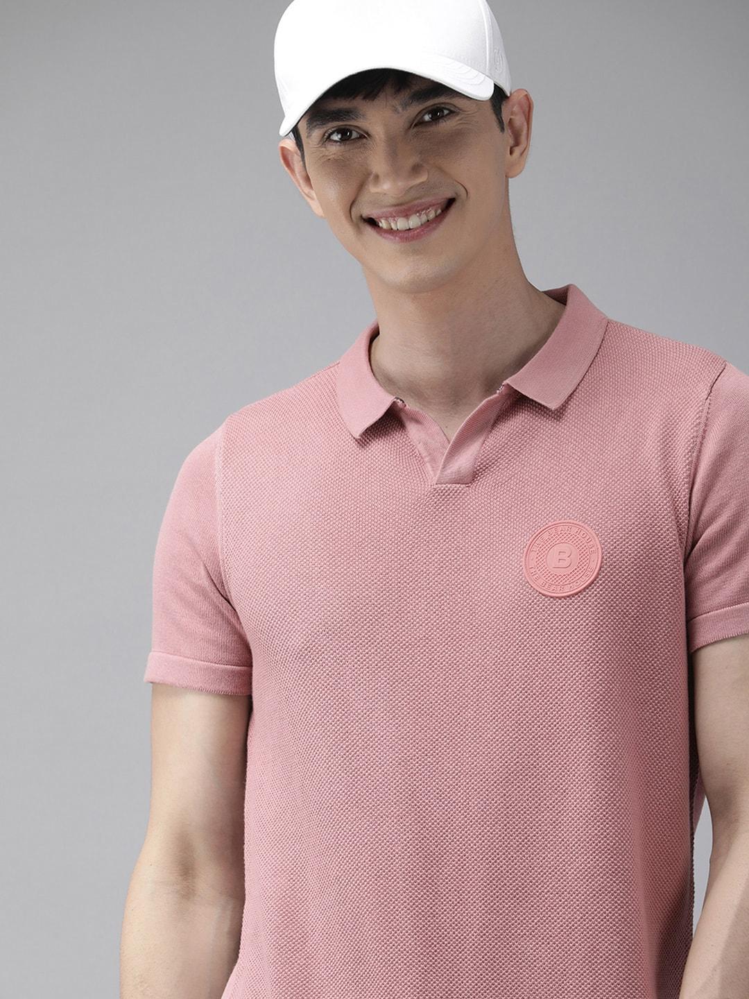 the bear house men pink polo collar cotton slim fit t-shirt
