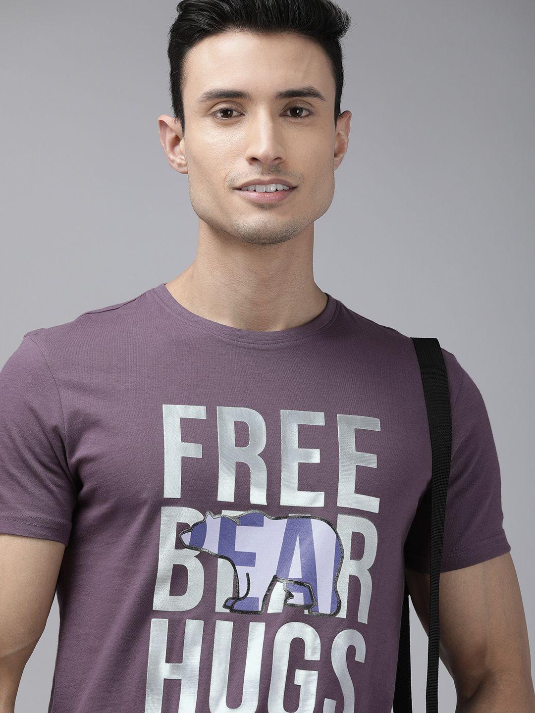 the bear house men purple & grey cotton typography printed ardor edition slim fit t-shirt
