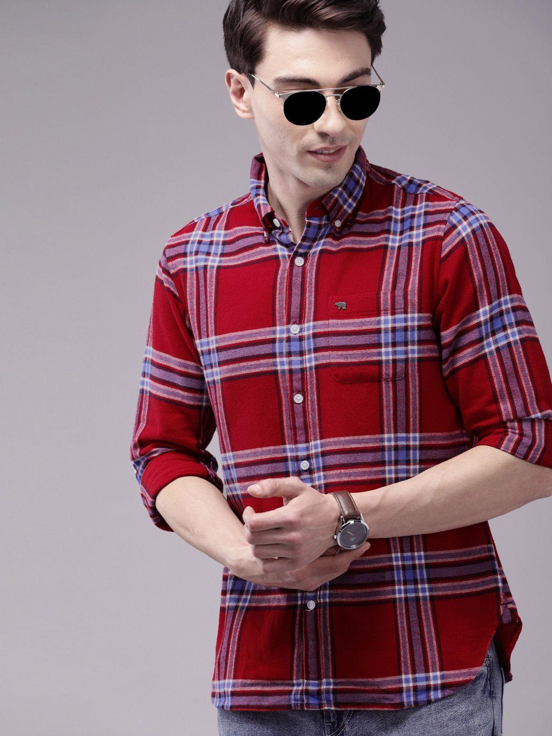 the bear house men red slim fit windowpane checks opaque checked casual shirt