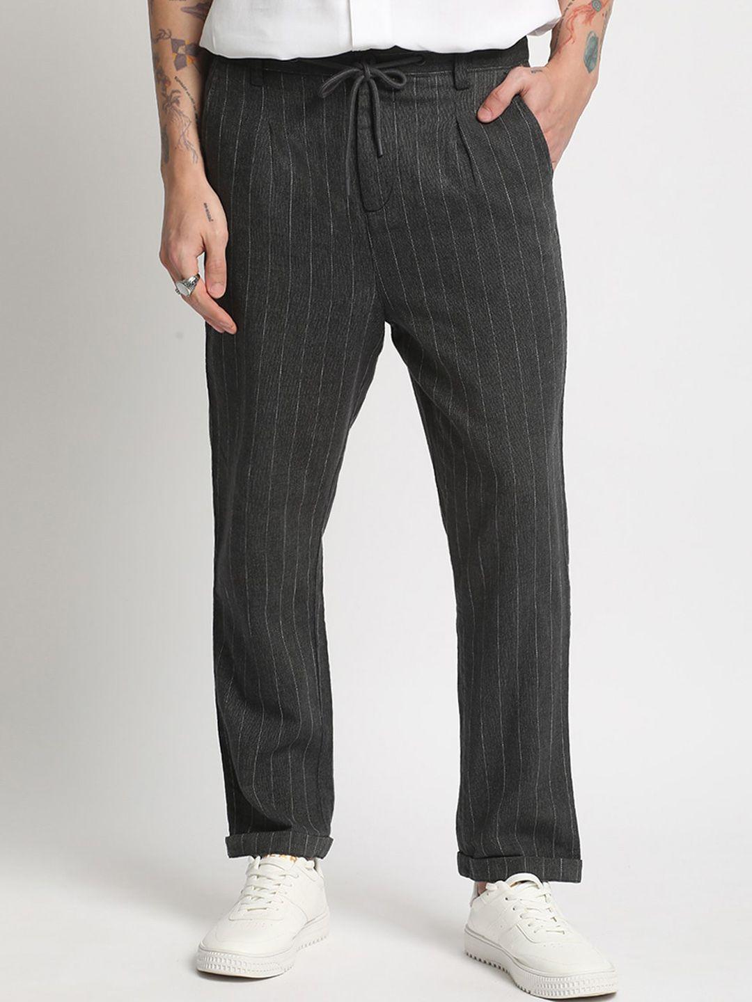 the bear house men striped tapered fit pleated trousers