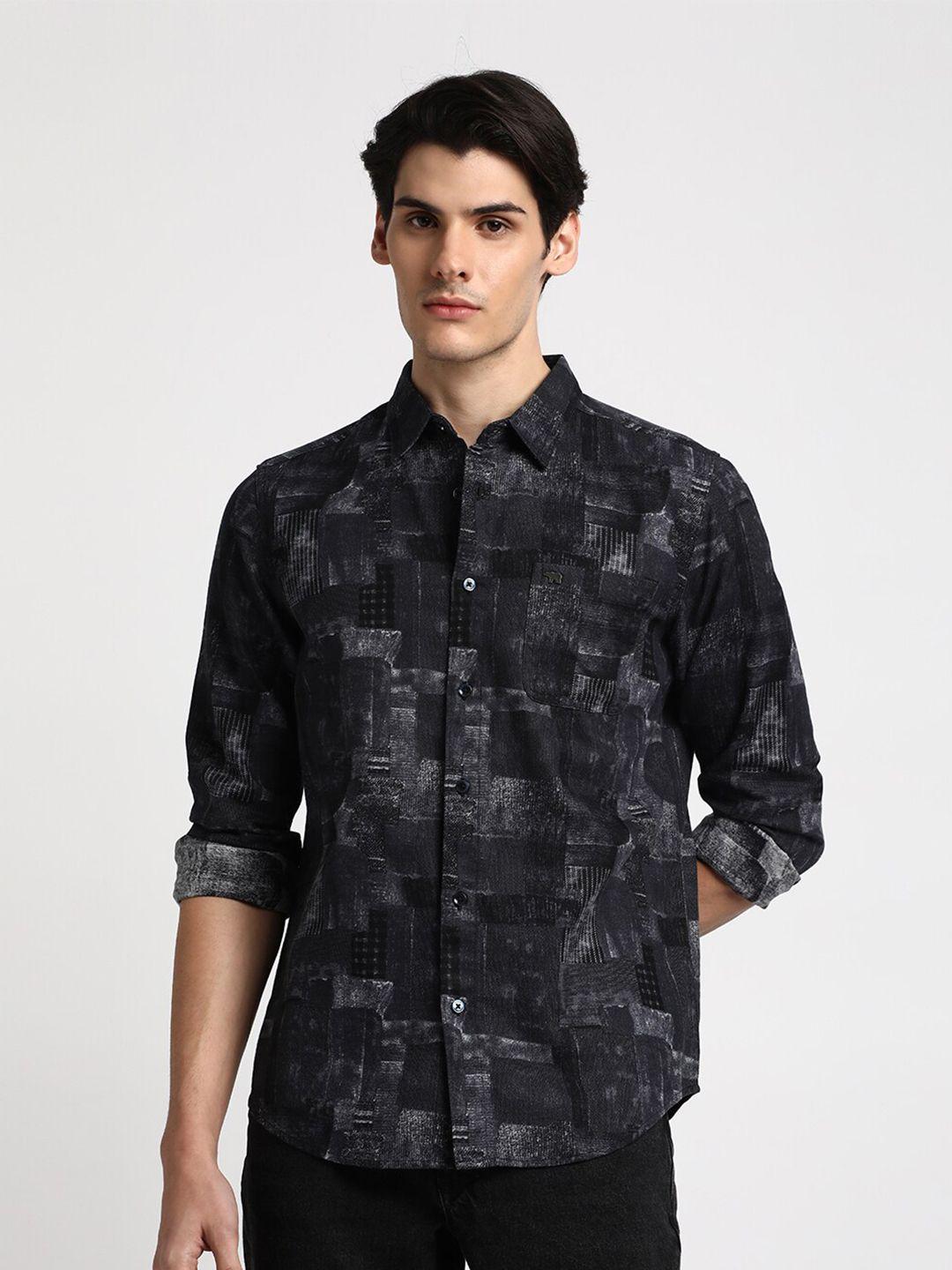 the bear house slim fit abstract printed pure cotton casual shirt