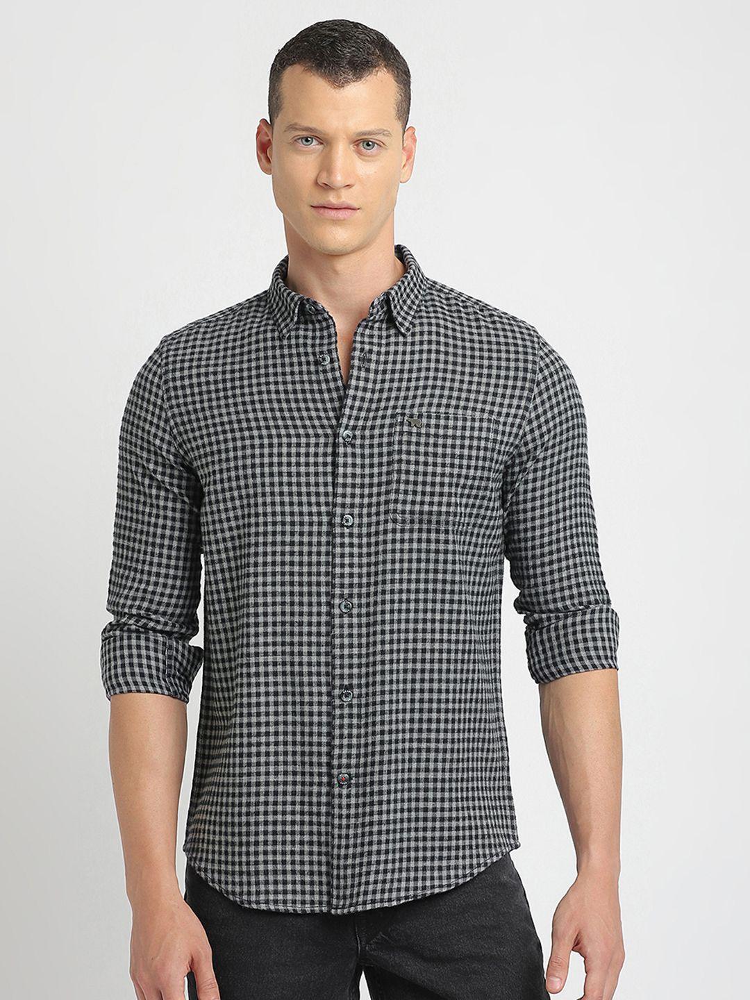 the bear house slim fit tartan checked casual pure cotton shirt