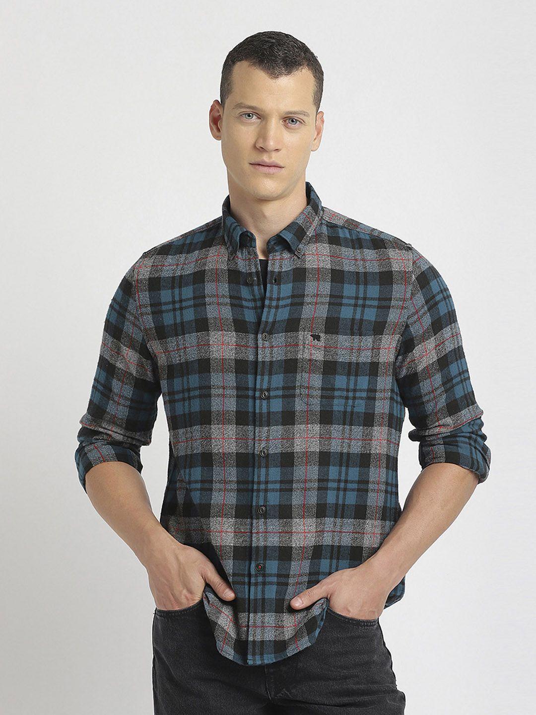 the bear house slim fit tartan checked pure cotton casual shirt