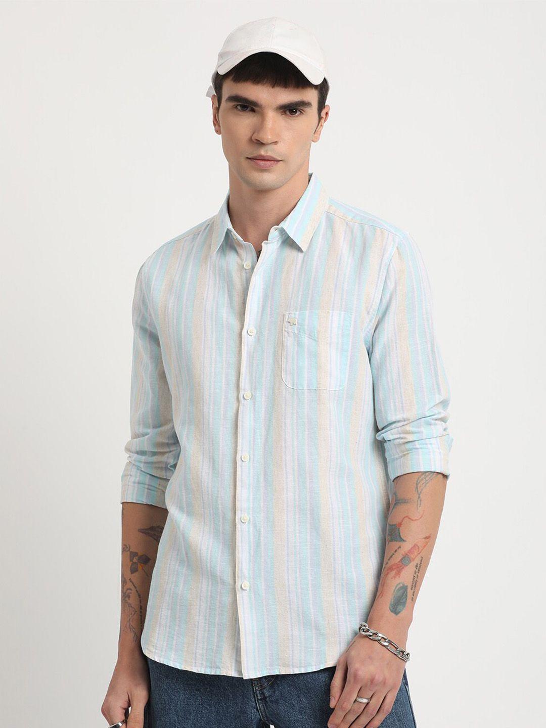 the bear house striped slim fit pure cotton casual shirt