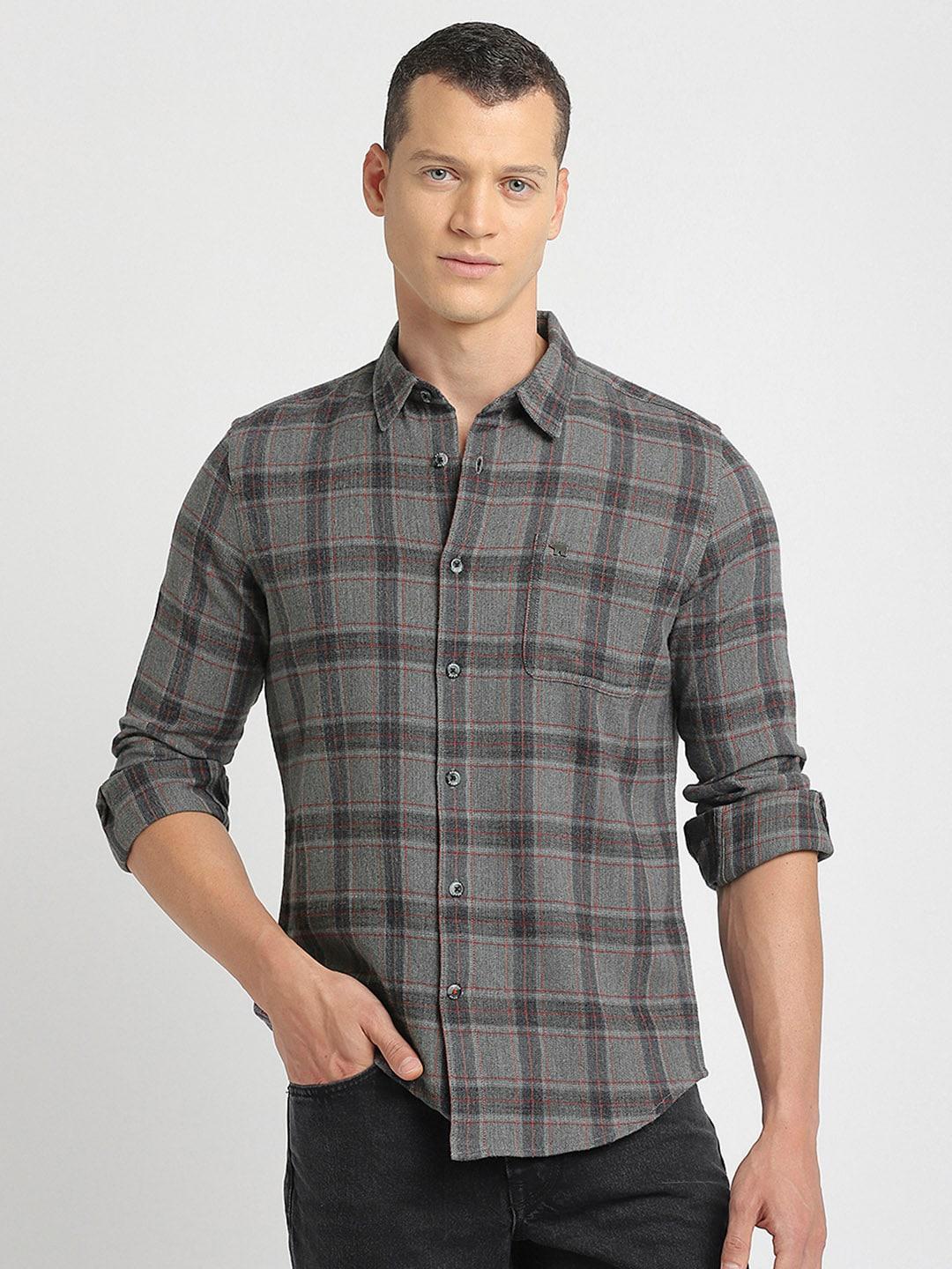 the bear house tartan checked slim fit casual pure cotton shirt