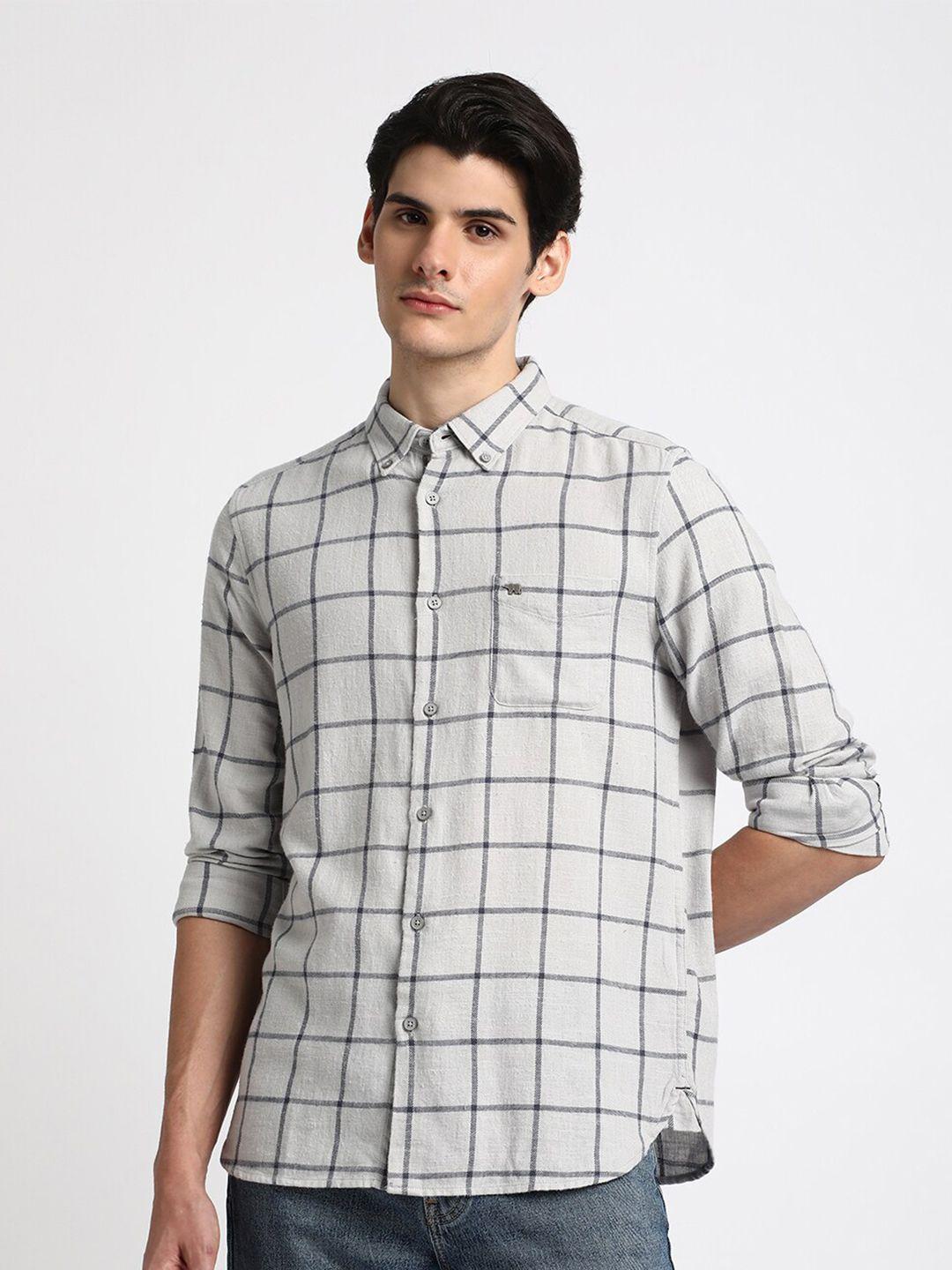 the bear house windowpane checked cotton slim fit opaque casual shirt