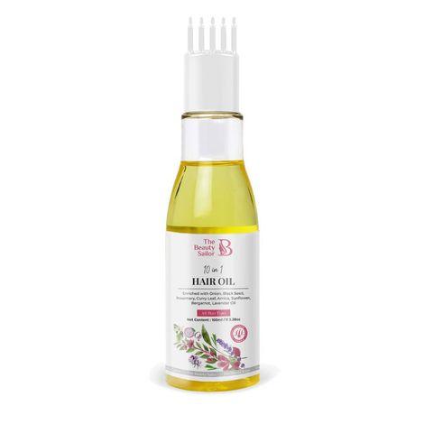the beauty sailor 10 in 1 hair oil | onion, black seed, sunflower, lavender oil extracts | promotes hair growth | for all hair types |hair oil for men and women | 100 ml