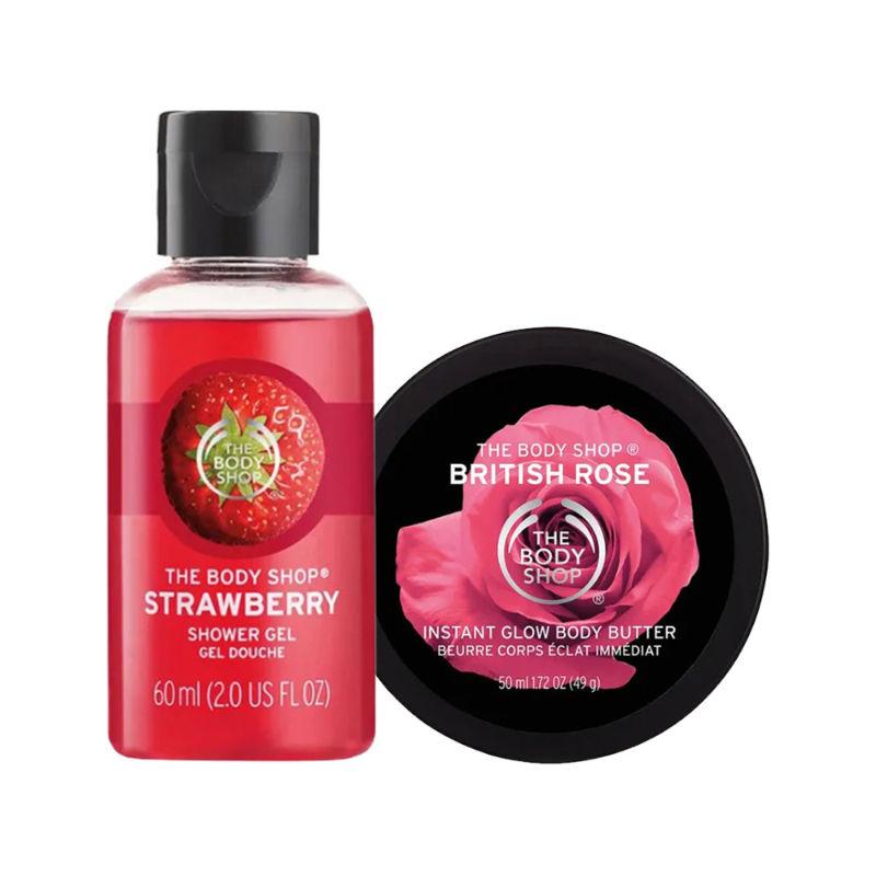 the body shop strawberry shower gel & british rose body butter