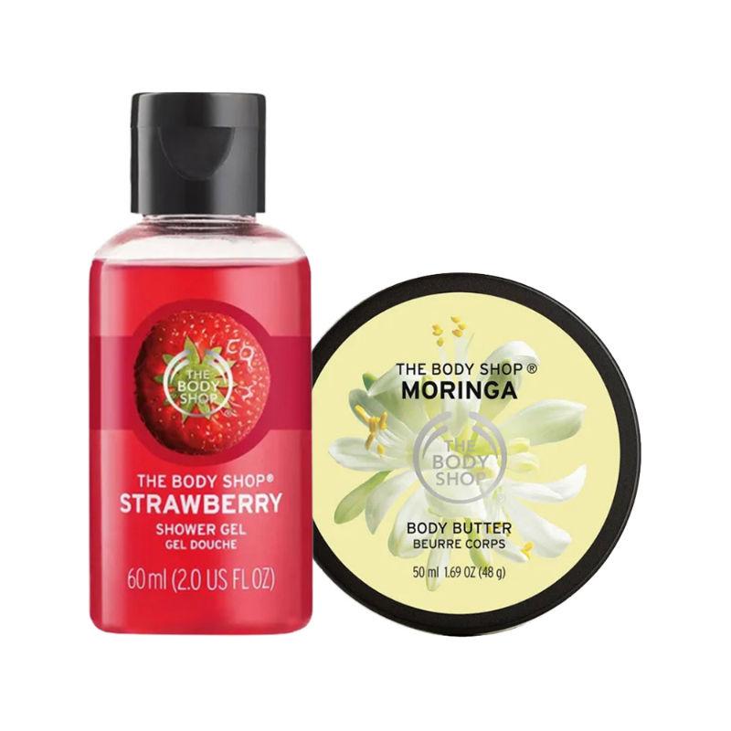 the body shop strawberry shower gel & moringa body butter