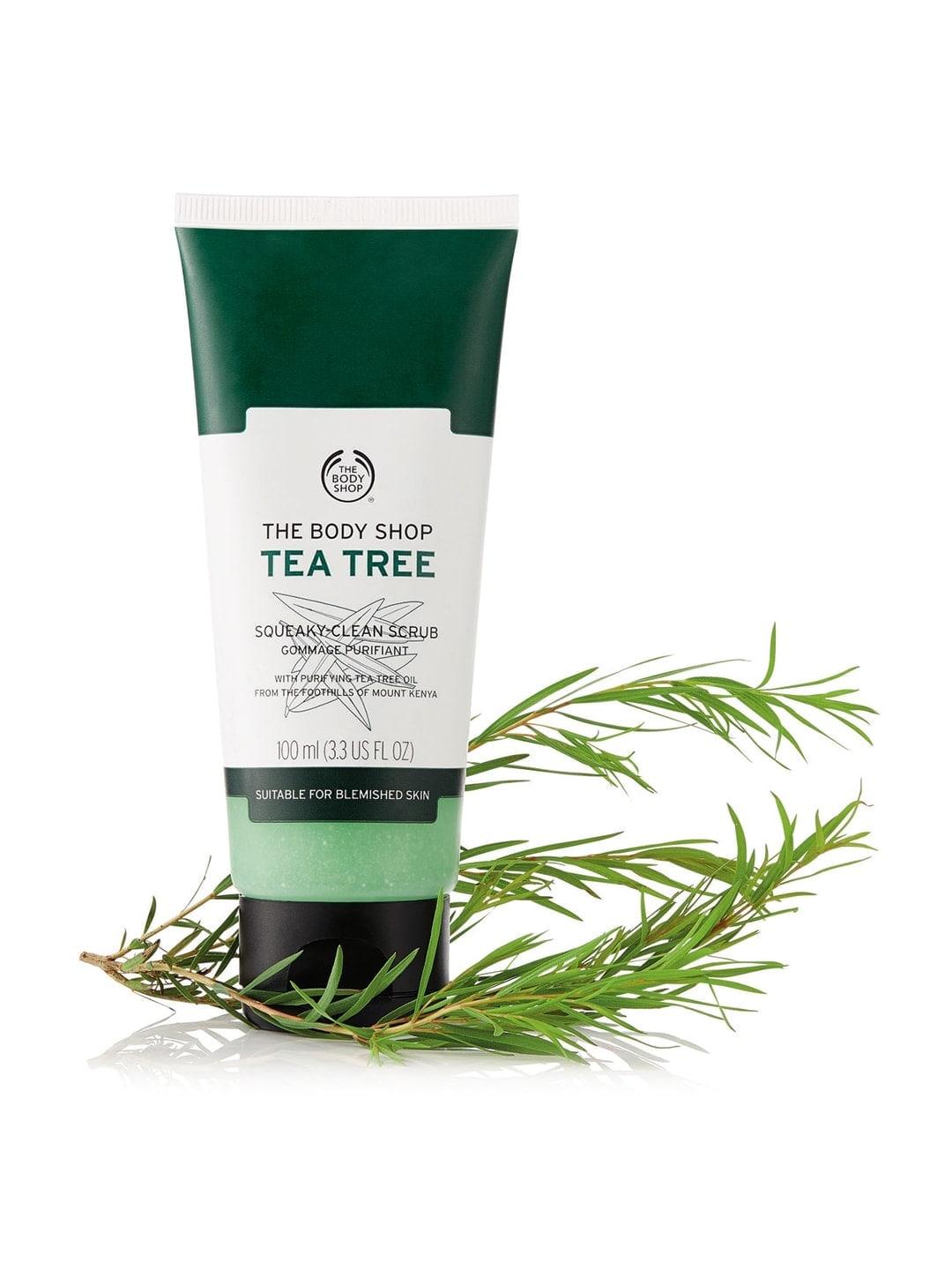 the body shop vitamin e range tea tree sustainable squeaky-clean face scrub 100 ml