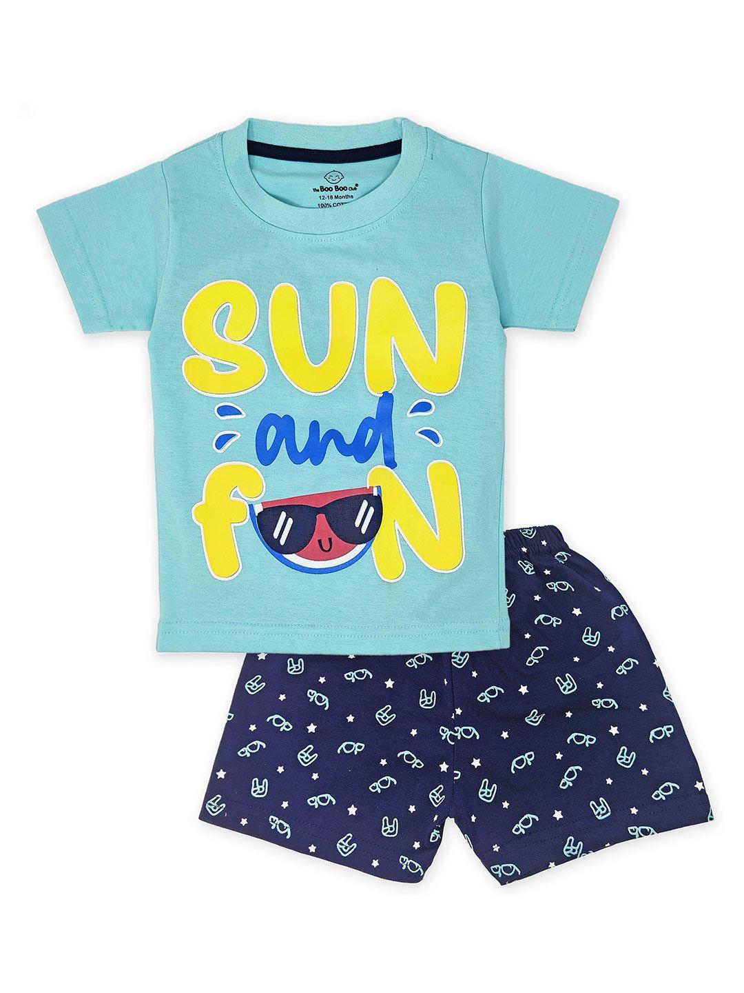 the boo boo club kids navy blue & yellow printed t-shirt with shorts