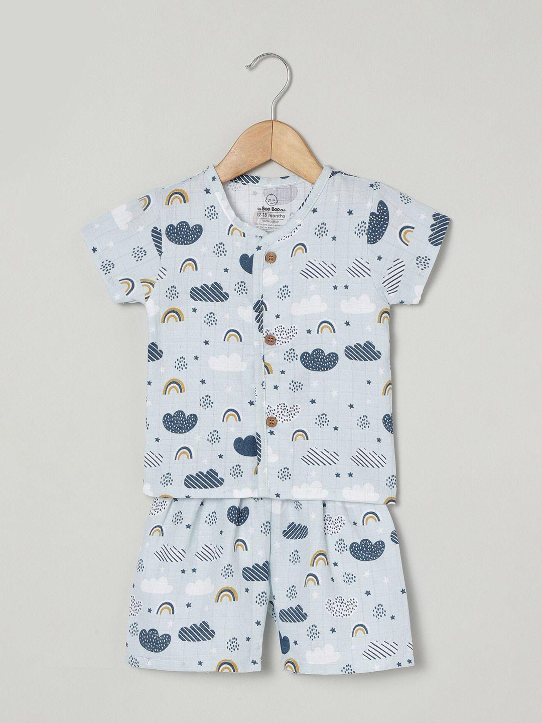 the boo boo club kids printed muslin organic cotton sustainable shirt with shorts