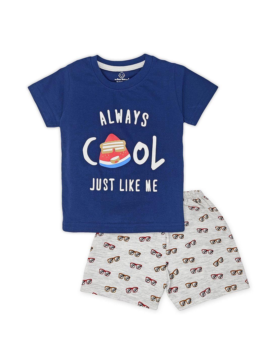 the boo club kids navy blue & white printed t-shirt with shorts