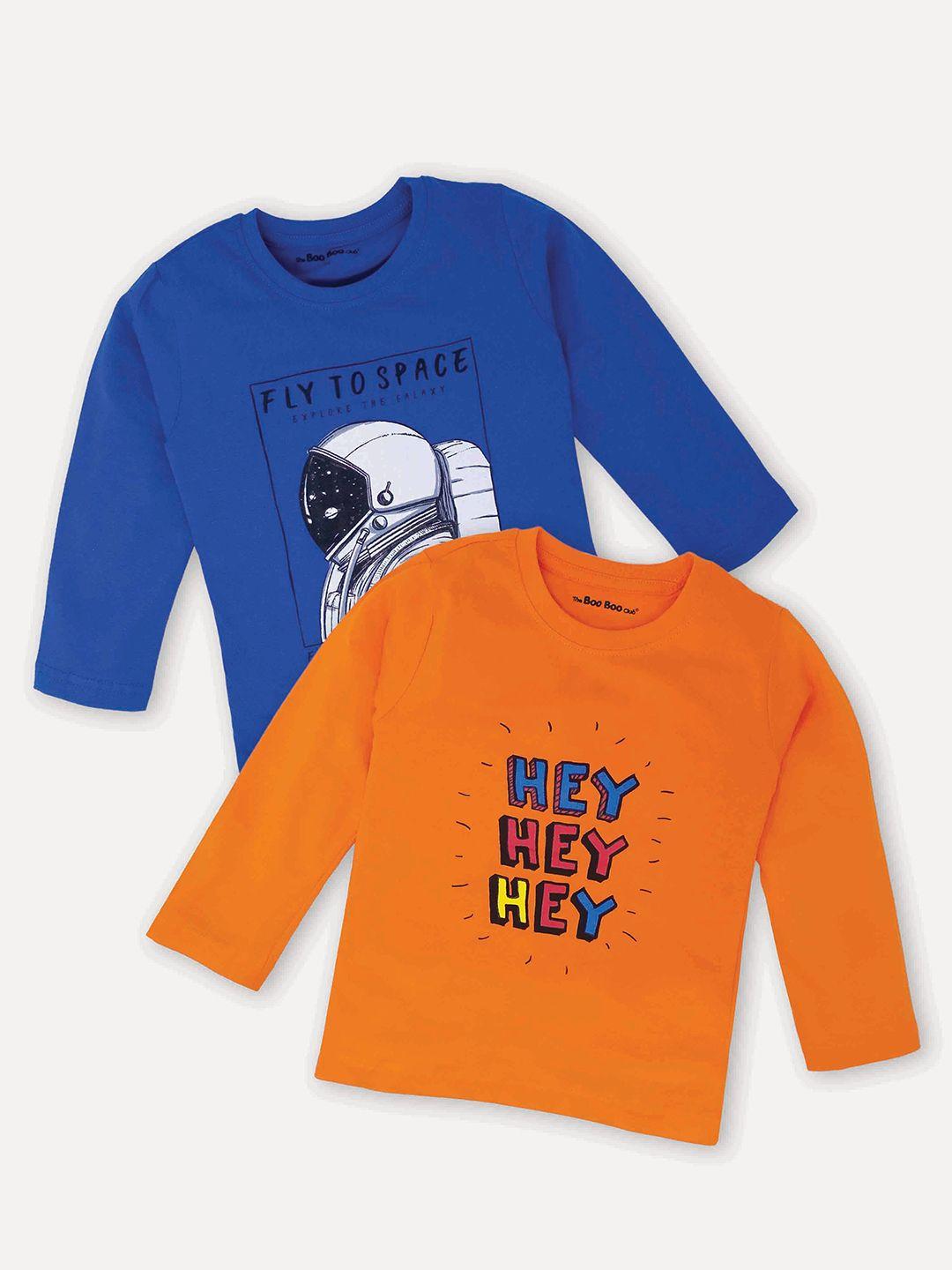 the boo club kids pack of 2 blue & orange printed t-shirt