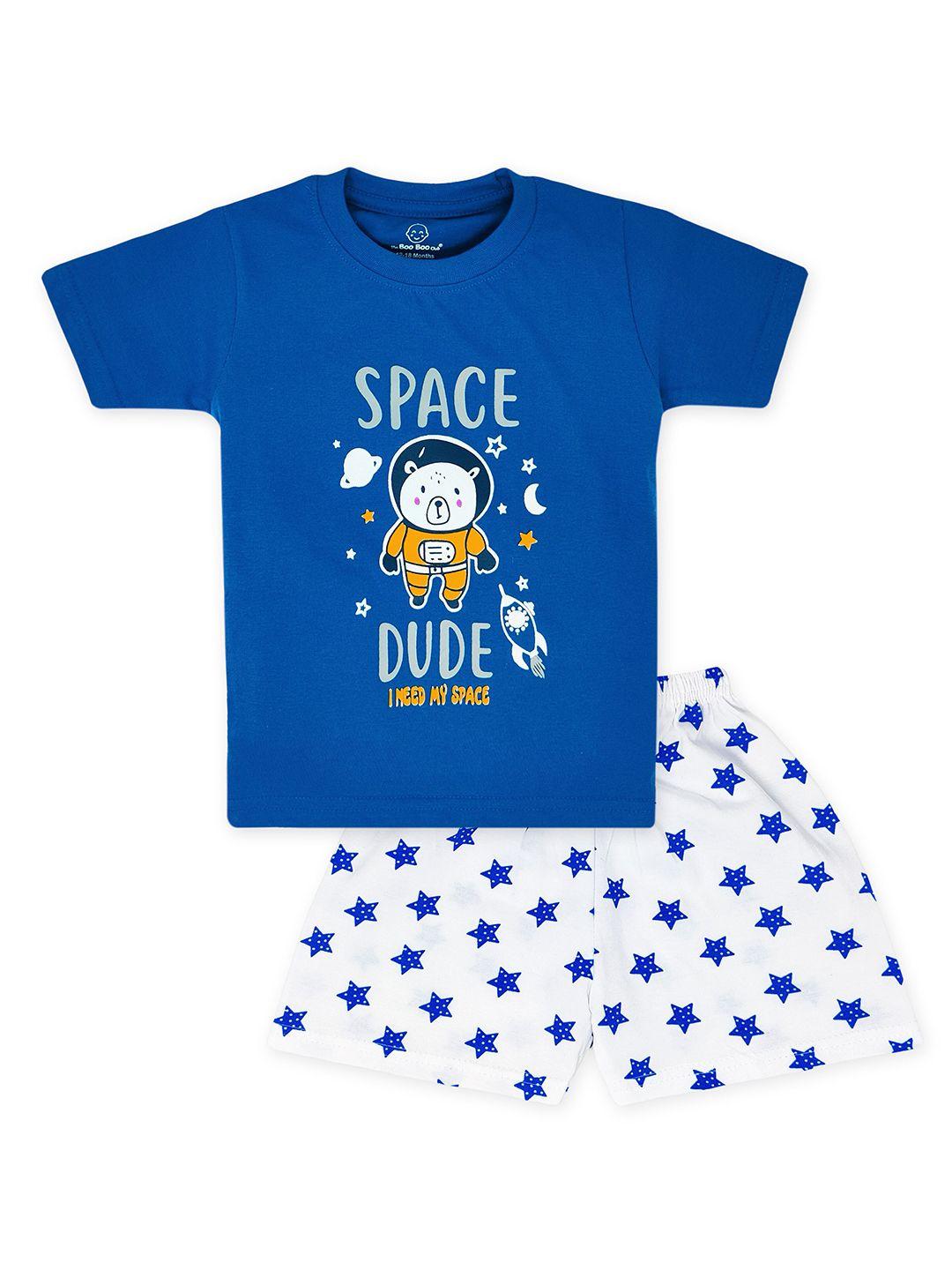 the boo club kids turquoise blue & white printed t-shirt with shorts