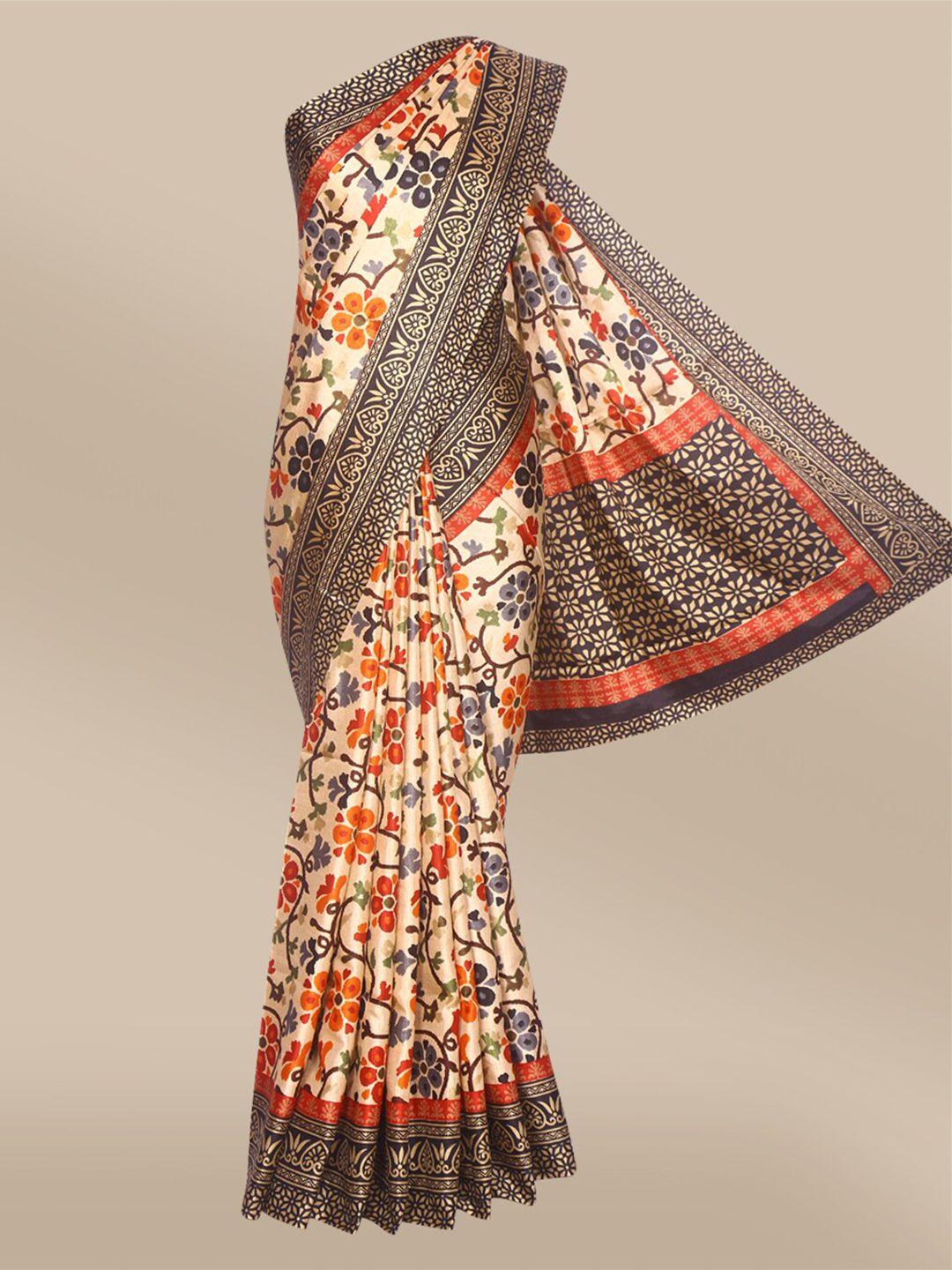 the chennai silks beige & black floral printed saree
