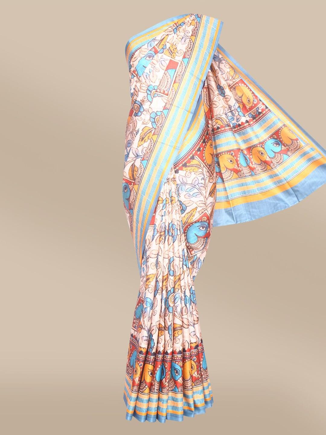 the chennai silks beige & blue floral saree
